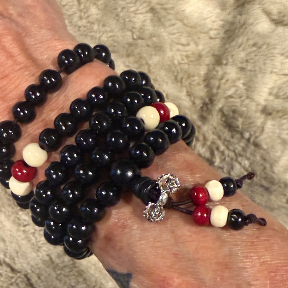 Handcrafted Black Bead Wrap Bracelet prayer beads